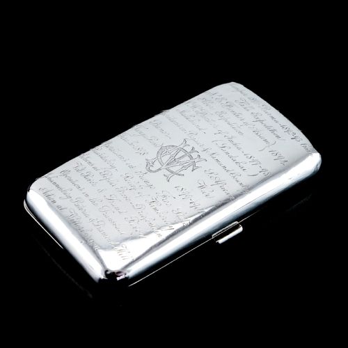 fig 7. Antique Solid Silver Cigar Case with Indian Army Military Interest Records Hand Engraved - c.1890
