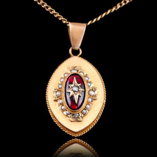 fig 3. Antique Victorian Garnet & Pearl Pendant Necklace 14K Gold c.1880