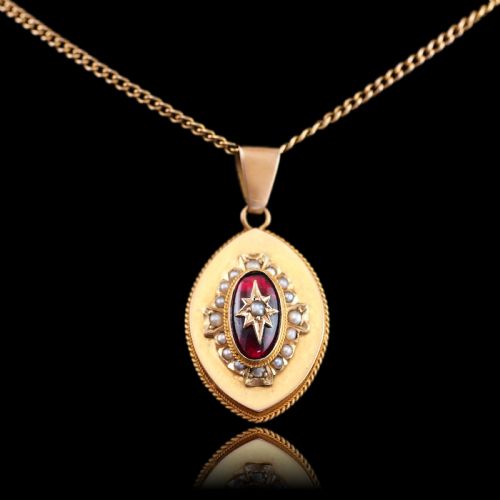 fig 5. Antique Victorian Garnet & Pearl Pendant Necklace 14K Gold c.1880
