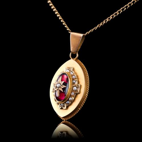 fig 6. Antique Victorian Garnet & Pearl Pendant Necklace 14K Gold c.1880