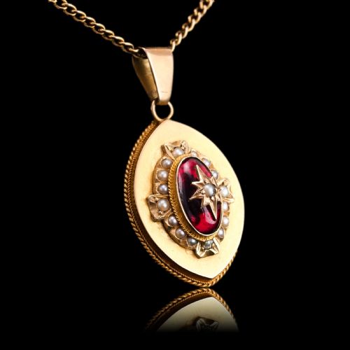 fig 7. Antique Victorian Garnet & Pearl Pendant Necklace 14K Gold c.1880
