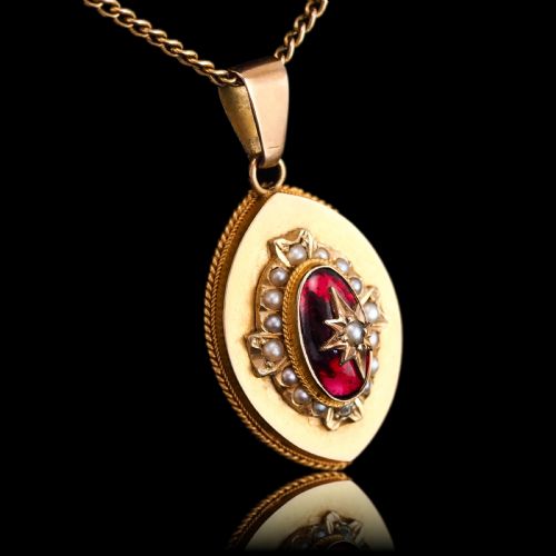 fig 8. Antique Victorian Garnet & Pearl Pendant Necklace 14K Gold c.1880