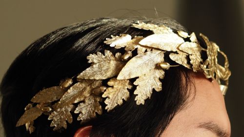 fig 2. Antique French Solid Silver Gilt Crown Foliate Wreath with Laurel/Acorn Leaves 19th Century
