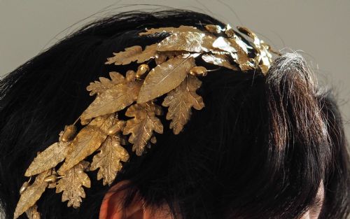 fig 6. Antique French Solid Silver Gilt Crown Foliate Wreath with Laurel/Acorn Leaves 19th Century