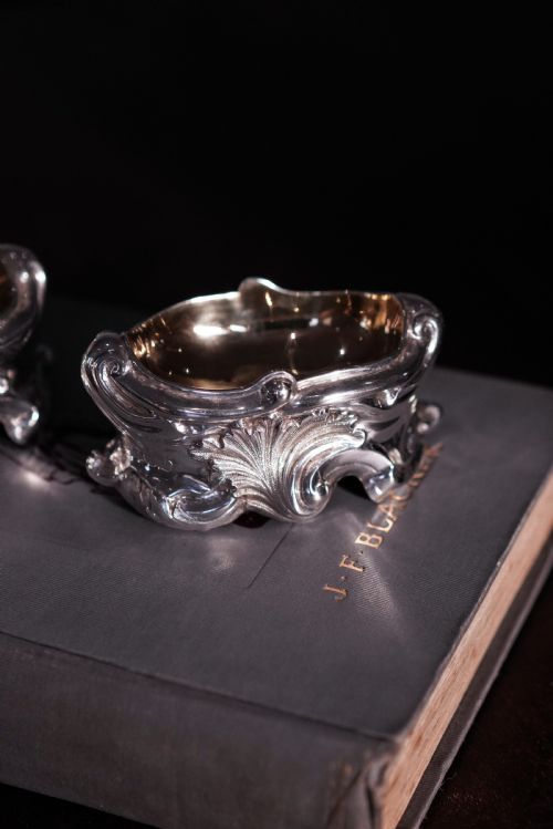 fig 4. Antique Georgian Solid Silver Salt Cellars Rococo Revival Design - London 1834