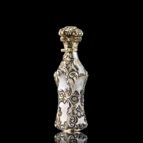 fig 2. Antique French Parcel-Gilt Silver Scent Bottle/Flask with Ornate Decorations - 19th c.