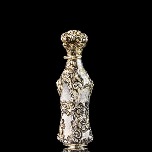 fig 3. Antique French Parcel-Gilt Silver Scent Bottle/Flask with Ornate Decorations - 19th c.