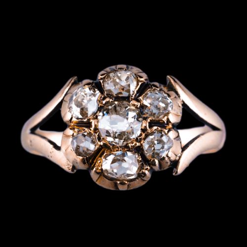 Antique Georgian Diamond Ring with Flower Cluster Design 9k Gold - C.1830