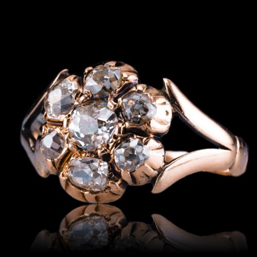 fig 3. Antique Georgian Diamond Ring with Flower Cluster Design 9K Gold - c.1830