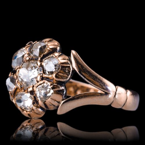 fig 4. Antique Georgian Diamond Ring with Flower Cluster Design 9K Gold - c.1830
