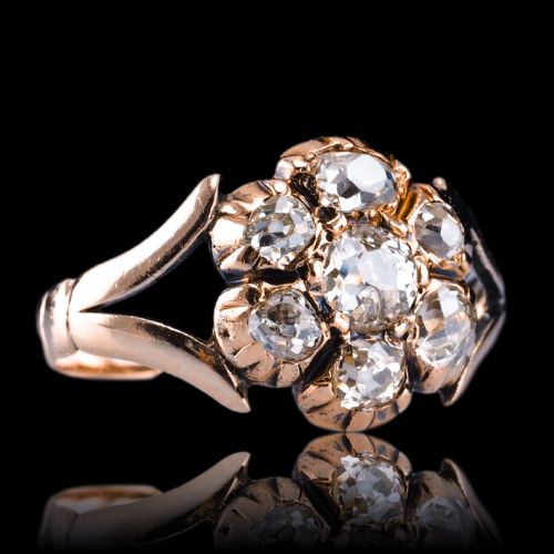 fig 8. Antique Georgian Diamond Ring with Flower Cluster Design 9K Gold - c.1830