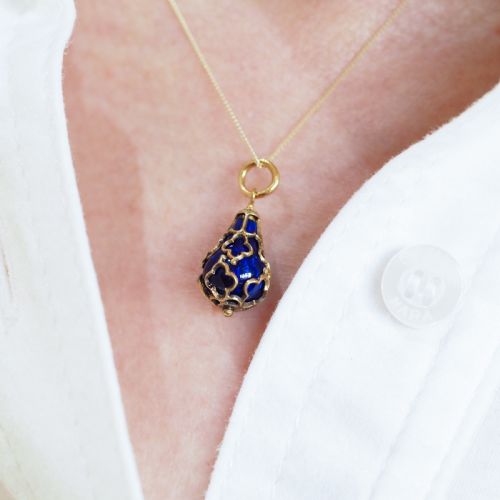 fig 5. Antique Victorian Blue Enamel Guilloche Drop Pendant Necklace 15K Gold c.1900