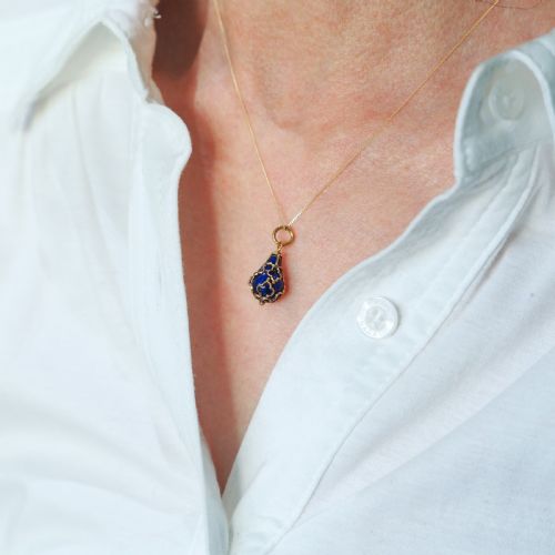 fig 7. Antique Victorian Blue Enamel Guilloche Drop Pendant Necklace 15K Gold c.1900