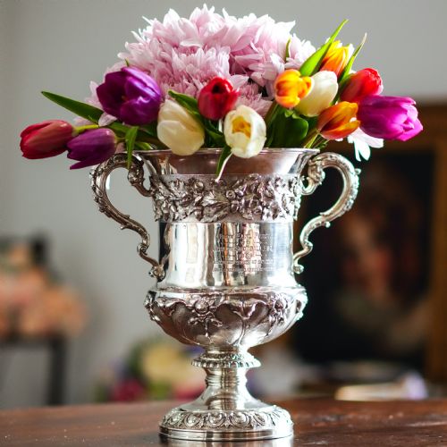 fig 5. Antique Georgian Solid Silver Cup/Wine Cooler with Lid, Earl Interest - Barnards 1826