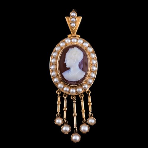 ANTIQUE VICTORIAN CAMEO PENDANT NECKLACE WITH PEARLS 14K GOLD C1880 - ADDITIONAL PHOTO 17