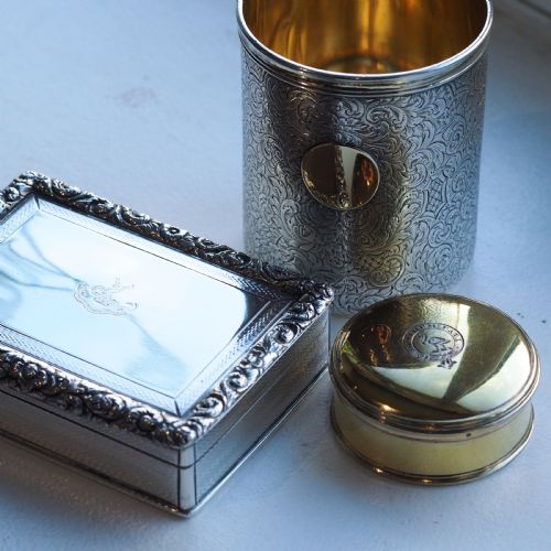 fig 1. Antique Victorian Solid Silver Beaker Cup Fully Hand Engraved - 1839