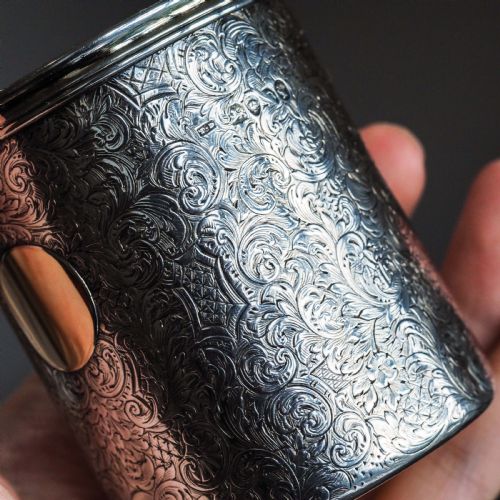 fig 2. Antique Victorian Solid Silver Beaker Cup Fully Hand Engraved - 1839