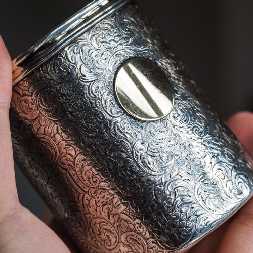 fig 3. Antique Victorian Solid Silver Beaker Cup Fully Hand Engraved - 1839