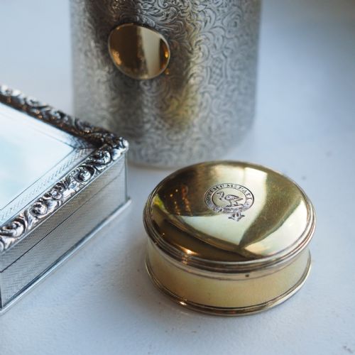 fig 7. Antique Solid Silver Gilt Circular Tobacco Snuff Box - 18th Century