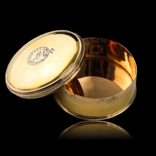 fig 8. Antique Solid Silver Gilt Circular Tobacco Snuff Box - 18th Century
