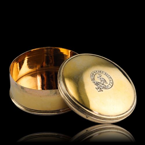 fig 9. Antique Solid Silver Gilt Circular Tobacco Snuff Box - 18th Century