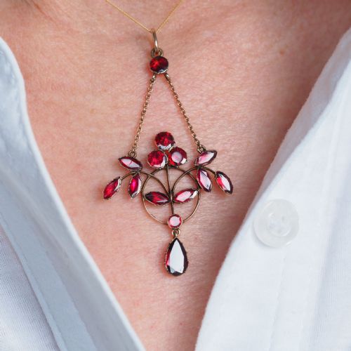 ANTIQUE GARNET PENDANT NECKLACE 9K GOLD ART NOUVEAU DESIGN C1900 - ADDITIONAL PHOTO 11
