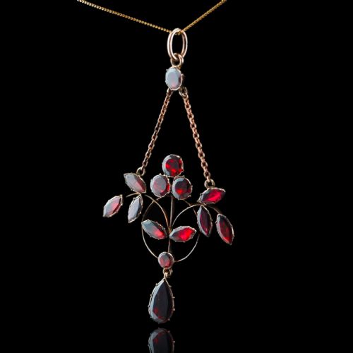 ANTIQUE GARNET PENDANT NECKLACE 9K GOLD ART NOUVEAU DESIGN C1900 - ADDITIONAL PHOTO 15