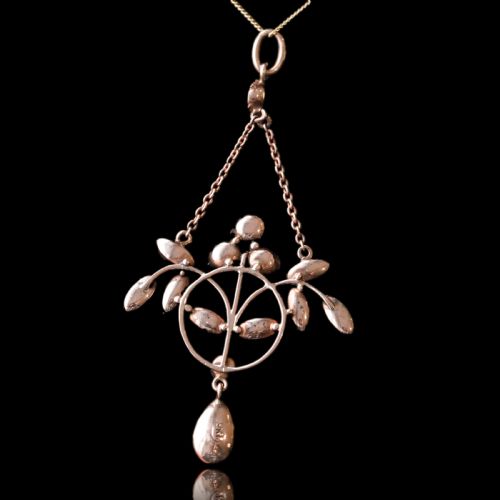 ANTIQUE GARNET PENDANT NECKLACE 9K GOLD ART NOUVEAU DESIGN C1900 - ADDITIONAL PHOTO 16