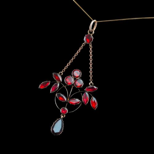ANTIQUE GARNET PENDANT NECKLACE 9K GOLD ART NOUVEAU DESIGN C1900 - ADDITIONAL PHOTO 17