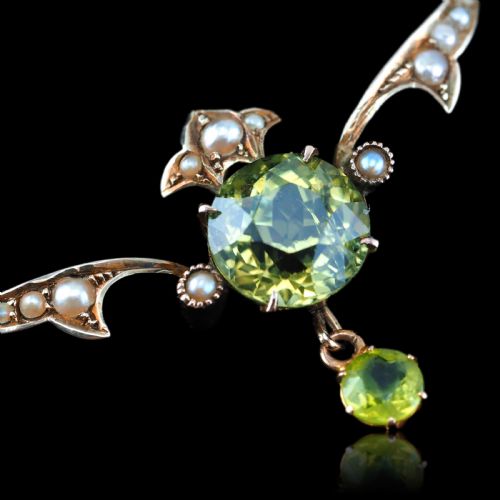 ANTIQUE EDWARDIAN PERIDOT PEARL NECKLACE 9K GOLD ART NOUVEAU C1900 - ADDITIONAL PHOTO 16