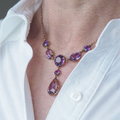 fig 2. Antique Amethyst Necklace with Riviere/Drop Design 9K Gold c.1900