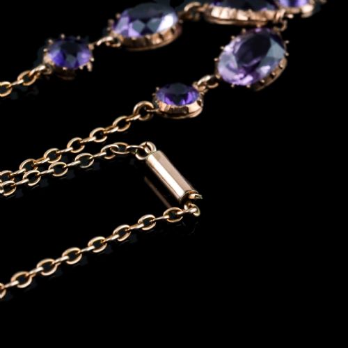 fig 4. Antique Amethyst Necklace with Riviere/Drop Design 9K Gold c.1900