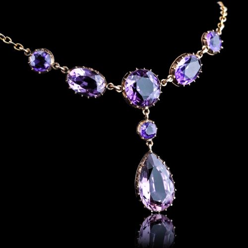 fig 7. Antique Amethyst Necklace with Riviere/Drop Design 9K Gold c.1900