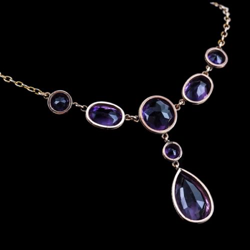 fig 8. Antique Amethyst Necklace with Riviere/Drop Design 9K Gold c.1900