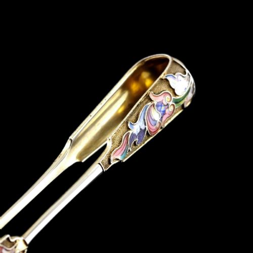 fig 2. Antique Russian Silver Enamel Sugar Tongs Cloisonne - Maria Semenova c.1900