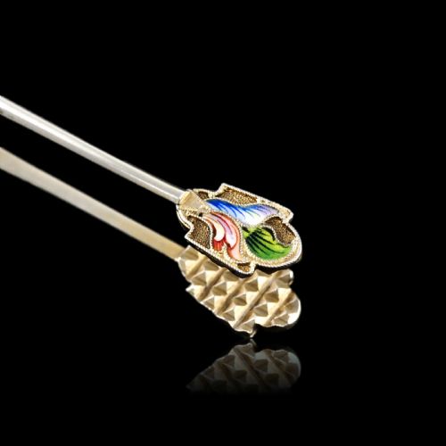 fig 7. Antique Russian Silver Enamel Sugar Tongs Cloisonne - Maria Semenova c.1900