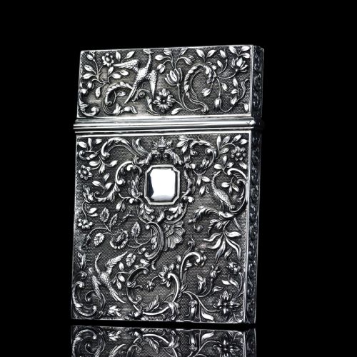 fig 9. Antique Georgian Solid Silver Card Case with Gorgeous Decorations - Joseph Willmore 1836