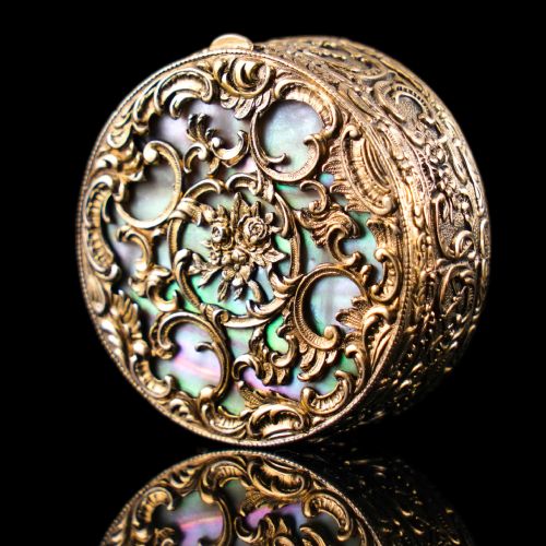 Antique Silver Gilt Pill/snuff Box with Mother of Pearl - 19th C.