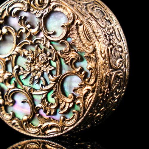 fig 1. Antique Silver Gilt Pill/Snuff Box with Mother of Pearl - 19th c.