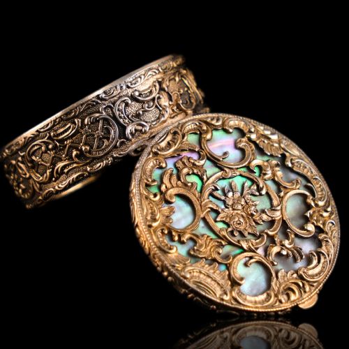 fig 2. Antique Silver Gilt Pill/Snuff Box with Mother of Pearl - 19th c.