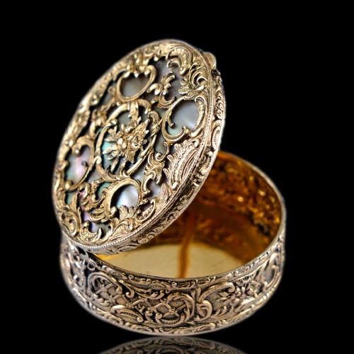 fig 6. Antique Silver Gilt Pill/Snuff Box with Mother of Pearl - 19th c.