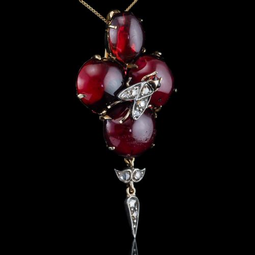 ANTIQUE VICTORIAN GARNET CABOCHON DIAMOND BROOCHPENDANT 14K GOLD C1880 - ADDITIONAL PHOTO 7