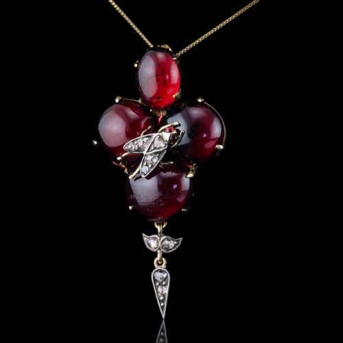 ANTIQUE VICTORIAN GARNET CABOCHON DIAMOND BROOCHPENDANT 14K GOLD C1880 - ADDITIONAL PHOTO 8