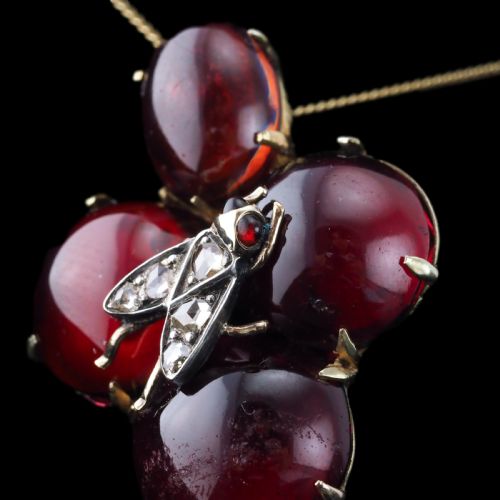 ANTIQUE VICTORIAN GARNET CABOCHON DIAMOND BROOCHPENDANT 14K GOLD C1880 - ADDITIONAL PHOTO 9