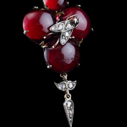 ANTIQUE VICTORIAN GARNET CABOCHON DIAMOND BROOCHPENDANT 14K GOLD C1880 - ADDITIONAL PHOTO 10
