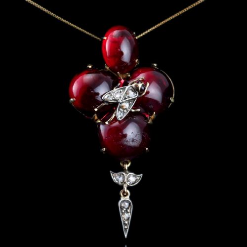 ANTIQUE VICTORIAN GARNET CABOCHON DIAMOND BROOCHPENDANT 14K GOLD C1880 - ADDITIONAL PHOTO 11