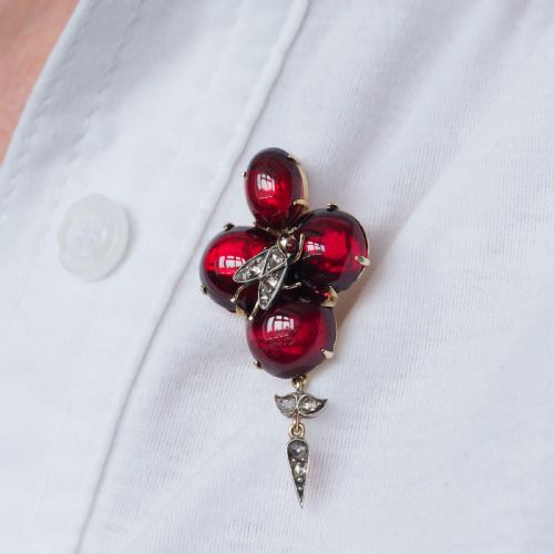 ANTIQUE VICTORIAN GARNET CABOCHON DIAMOND BROOCHPENDANT 14K GOLD C1880 - ADDITIONAL PHOTO 14