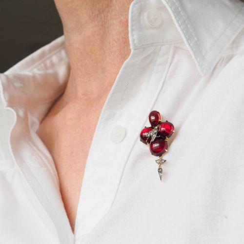 ANTIQUE VICTORIAN GARNET CABOCHON DIAMOND BROOCHPENDANT 14K GOLD C1880 - ADDITIONAL PHOTO 15