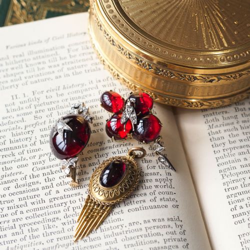 ANTIQUE VICTORIAN GARNET CABOCHON DIAMOND BROOCHPENDANT 14K GOLD C1880 - ADDITIONAL PHOTO 25