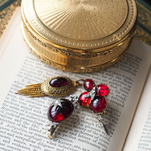 ANTIQUE VICTORIAN GARNET DIAMOND STAR CABOCHON BROOCHPENDANT 14K GOLD C1870 - ADDITIONAL PHOTO 4